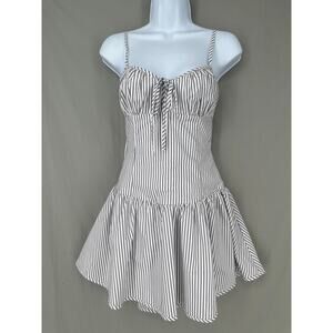 Victoria Sophia Dress Medium White Mini Striped Milkmaid Open Back Sleeveless